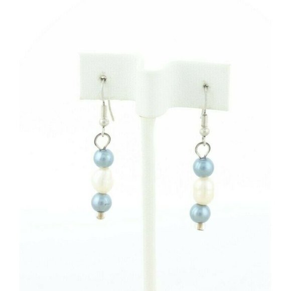 Sterling Silver White and Black Pearl Earrings Dangle Drop Earrings - Picture 5 of 7